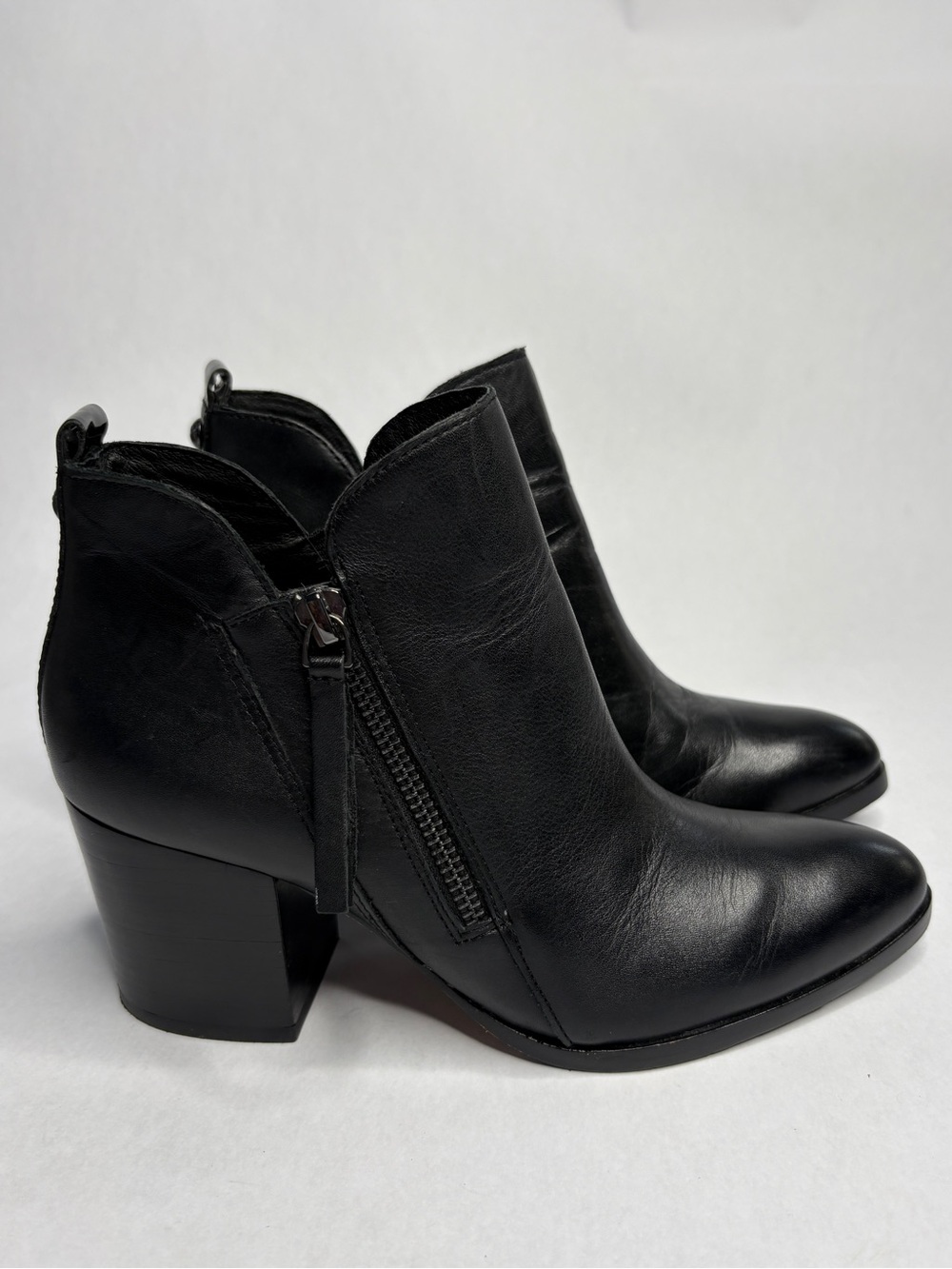 Donald J. Pliner Edyn Black Leather Ankle Booties with Side Zip Closures